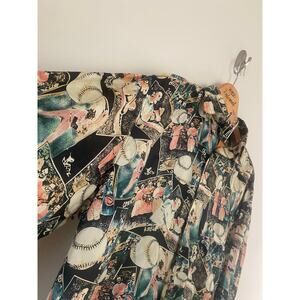 Vintage Baseball Yankees Robert Stock Silk Shirt Maris Mantle Jackson Gehrig L